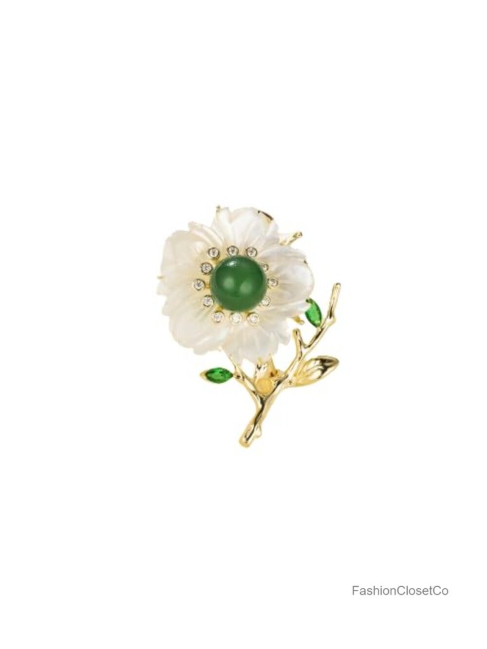 14K Gold Freshwater Pearl Flower Brooch with Turquoise Agate Accent
